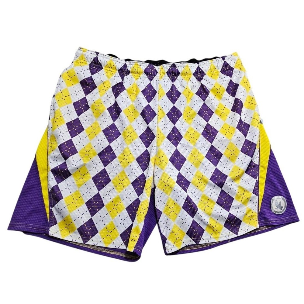 Flow Society Purple Yellow Argyle Lacrosse Shorts XL 5A89QP001‎ Mesh Athletic *